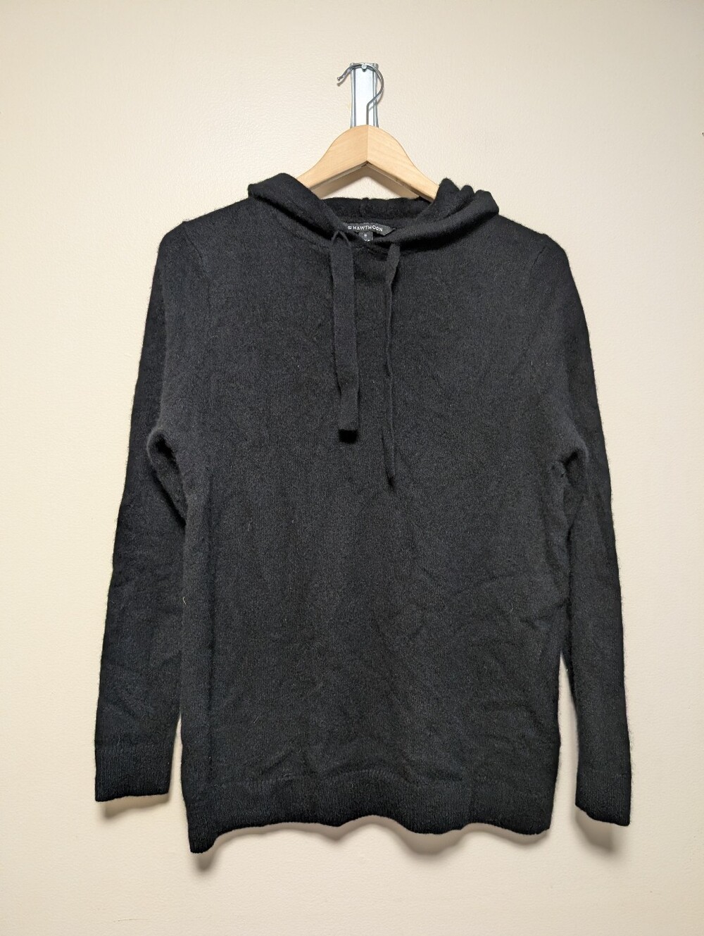 41 Hawthorn 100% Cashmere Black Hooded Sweater Size XL Quiet Luxury